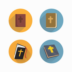 Holy Bible flat icon set with long shadow bible book, christian religion
