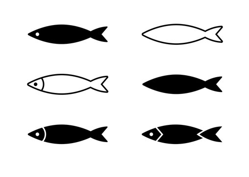 Fishes icon black silhouette and fishes editable stroke. Fisheries logo symbol. Vector eps10