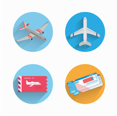 Naklejka premium plane, boarding pass, flying ticket, flat icon set with long shadow.