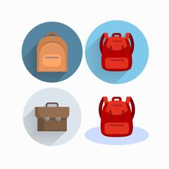 backpack. rucksack. Knapsack. Schoolbag. Sack flat icon set with long shadow