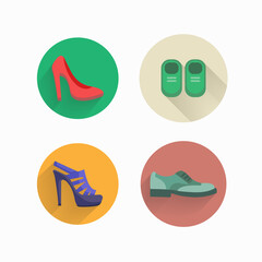 woman heel, shoes flat icon set with long shadow