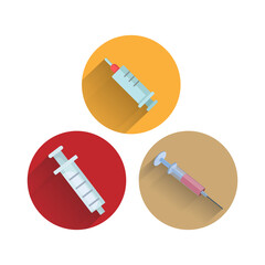 Syringe, injection flat icon set with long shadow