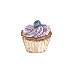 Watercolor illustration of a cupcake on a white background