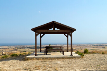Wooden gazebo on top of the hill
