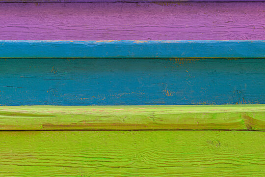 Close-up view of wooden staircases painted in different colors. Tbilisi, Georgia