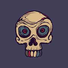 Human skulls vector white isolated on ultra violet background. Hand drawn skull illustration