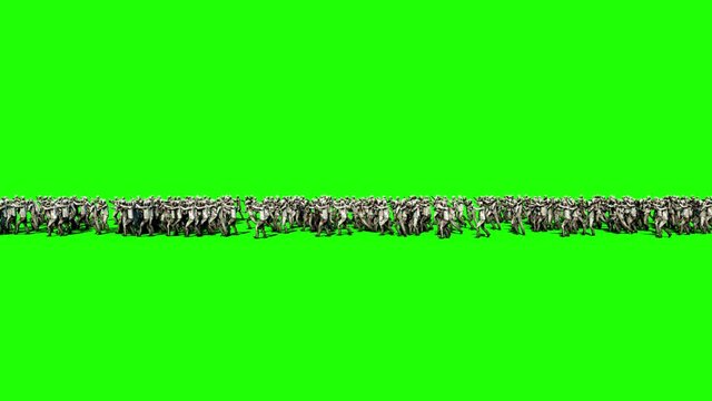 A large crowd of zombies. Apocalypse, halloween concept. 4K green screen animation.