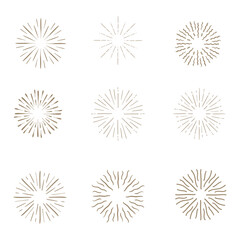Collection of Vintage Sunburst Explosions. Handdrawn Design Graphic Element Fireworks Black Rays Vector