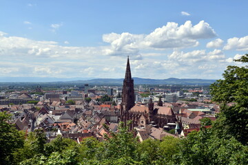 Fototapeta na wymiar Freiburg im Sommer unter Schönwetterwolken