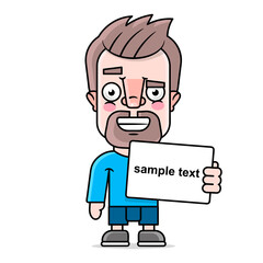 Hipster holding a sign sample text vector