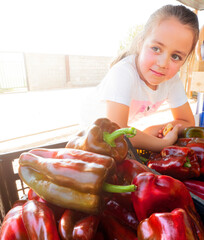 LITTLE GIRL BUYING VEGETABLES IN THE SUPERMARKET