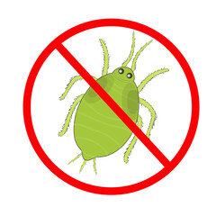 Stop aphid insect. No aphid pest symbol, logo illustration. Drawing isolated on a white background. Stock vector illustration
