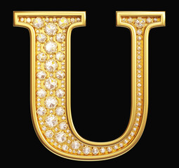 Golden letter "U" with diamonds on black background. Clipping path included. © simone_n