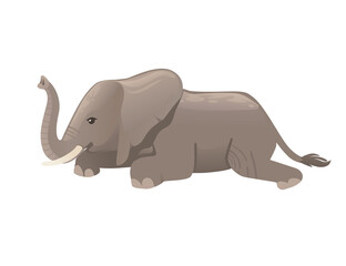 Cute adult elephant lying on the ground cartoon animal design flat vector illustration isolated on white background