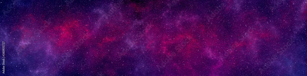 Wall mural nebula and stars in night sky web banner. space background.