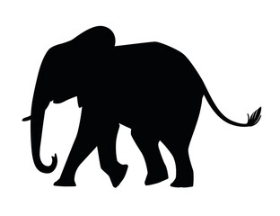 Black silhouette cute adult elephant on the walk cartoon animal design flat vector illustration isolated on white background