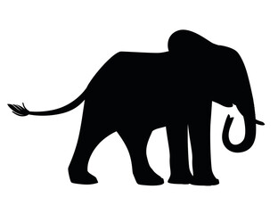 Black silhouette cute adult elephant on the walk cartoon animal design flat vector illustration isolated on white background