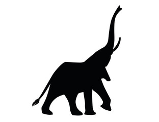 Black silhouette cute adult elephant on the walk cartoon animal design flat vector illustration isolated on white background