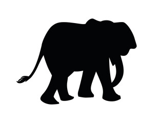 Black silhouette cute adult elephant on the walk cartoon animal design flat vector illustration isolated on white background