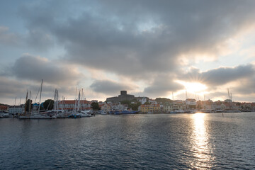 Marstrand at sunset with reflection in the water