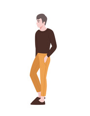 Cute young man in fashion casual clothes fashion male model cartoon character design flat vector illustration isolated on white background