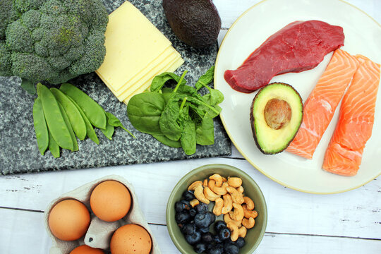 keto or ketogenic low carb atkins paleo style diet protein based meat fish dairy eggs veg berries and nuts