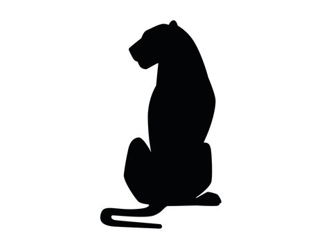 Black silhouette adult lioness sit on the ground african wild predatory cat female lion cartoon cute animal design flat vector illustration isolated on white background