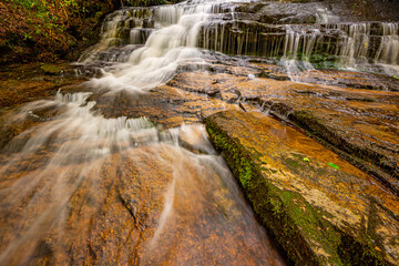 Camp Creek waterfalls after a heavy rain in Glen Cannon, Pisgah Forest