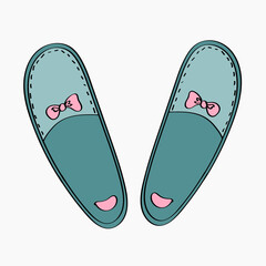 Women's slippers with a bow. Soft comfortable shoes