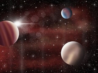 Planets and space. Starry sky and nebula 