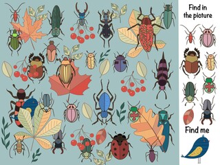 Find in the picture. Logical game. Bugs 