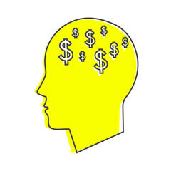 Vector icon man thinks about money cartoon style on white isolated background.