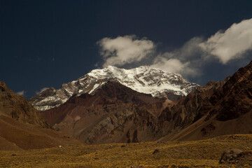 Mountaineering. Seven summits. Mountain Aconcagua snowy peak, Highest Peak of America.