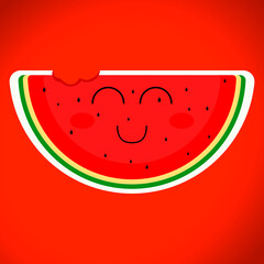 Watermelon kawaii image. Illustration of a funny slice of watermelon.
