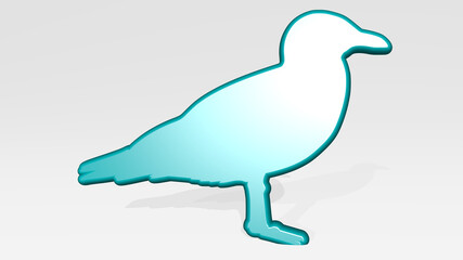segal bird made by 3D illustration of a shiny metallic sculpture on a wall with light background. animal and beautiful