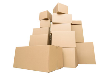 Stack of cardboard boxes on white background