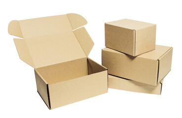 Packaging of goods, open and closed boxes in a stack