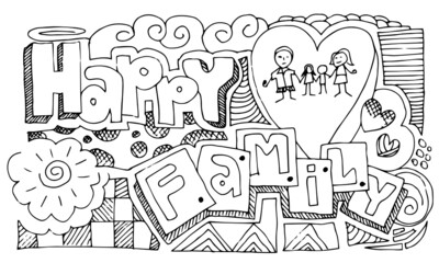 happy family doodle for backgrounds, banners, cards. Vector illustration.