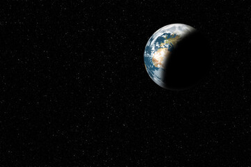 planet earth from outer space eclipsed in shadow