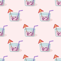 Seamless vector pattern of fresh summer drinks, cocktails and lemonade for wallpapers kitchen cafe or restaurant