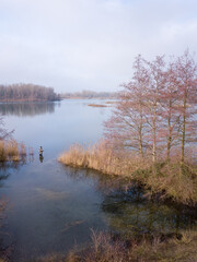 P&ecirc;cheur dans un lac en automne