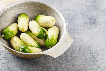 Baby cucumber on gray background