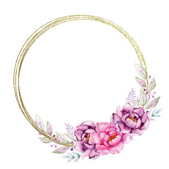 Watercolor Hand drawn Floral Frame Wedding Invitation Birthday card