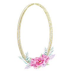 Watercolor Hand drawn Floral Frame Wedding Invitation Birthday card