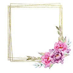 Watercolor Hand drawn Floral Frame Wedding Invitation Birthday card