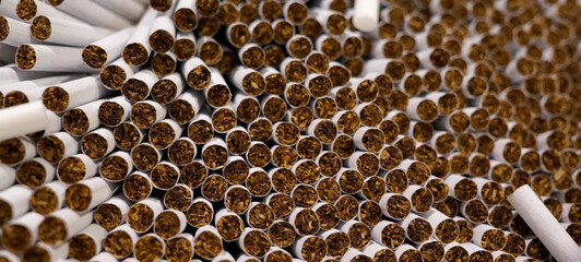 Ends of cigarettes showing tobacco inside