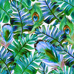Seamless pattern with palm leaves.  - 360944560