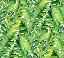 Seamless pattern , watercolor palm leaves.  - 360944587
