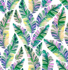 Seamless pattern , watercolor palm leaves.  - 360944703