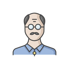 Senior man RGB color icon. Male elder. Old person. Grandfather with mustache. Middle age human avatar. Mature person. Pensioner in retirement. Adult portrait. Isolated vector illustration